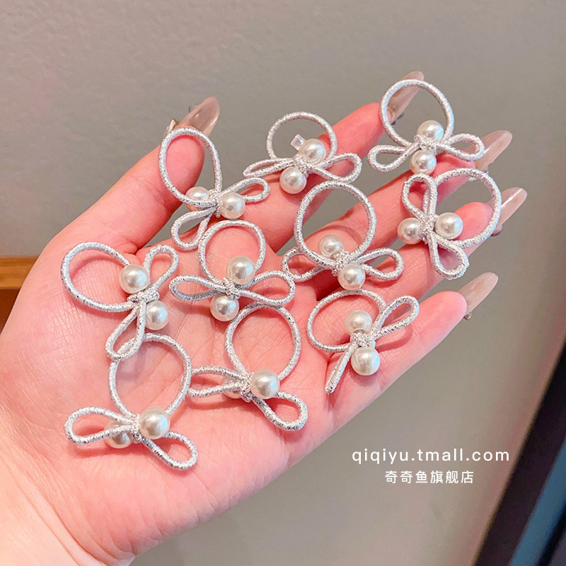 儿童银色蝴蝶结皮筋发圈珍珠拇指圈甜酷小女孩扎辫子头绳宝宝发绳,淘宝优惠券,粉丝福利购,淘宝优惠卷