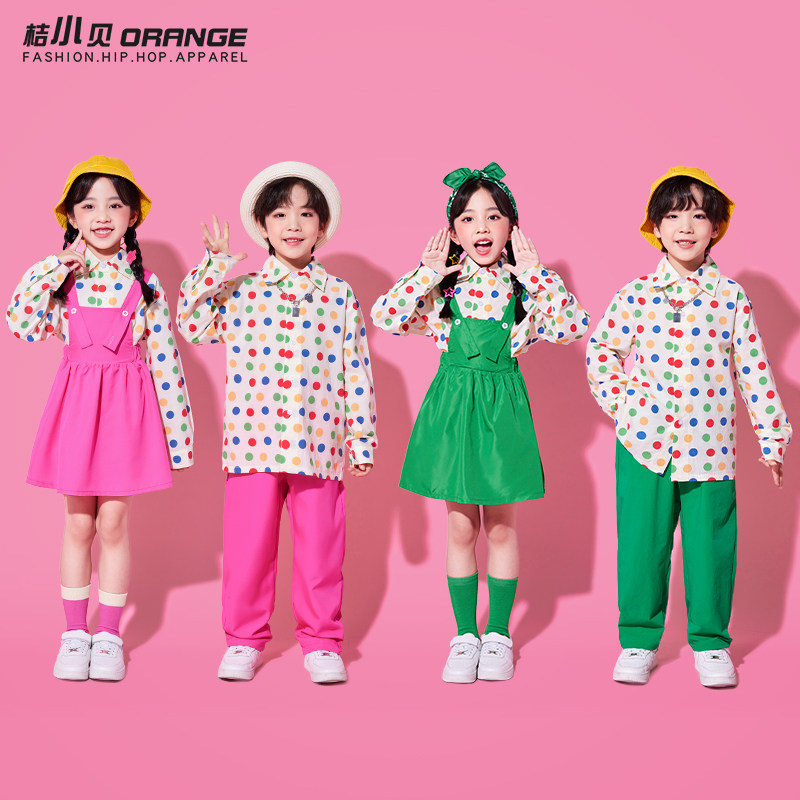 小学生运动会开幕式服装儿童啦啦队演出服彩色圆点合唱舞蹈表演服