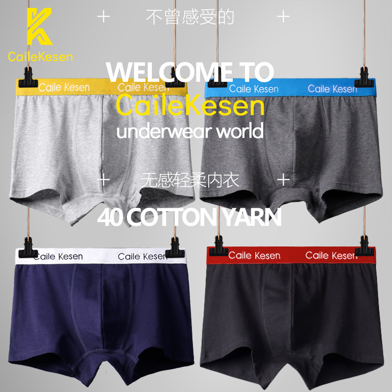 男士纯棉平角裤青少年抗菌性感短裤 彩乐可森内裤