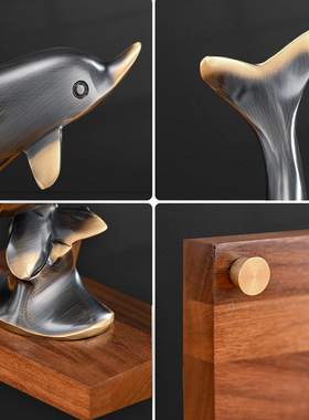 纯铜海豚工艺品家居摆件酒柜客厅办公室桌面轻奢软装饰品新婚礼物