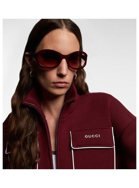 1h可退 潮奢 Gucci 古驰 女士 圆形太阳眼镜 red红色 舒适时尚