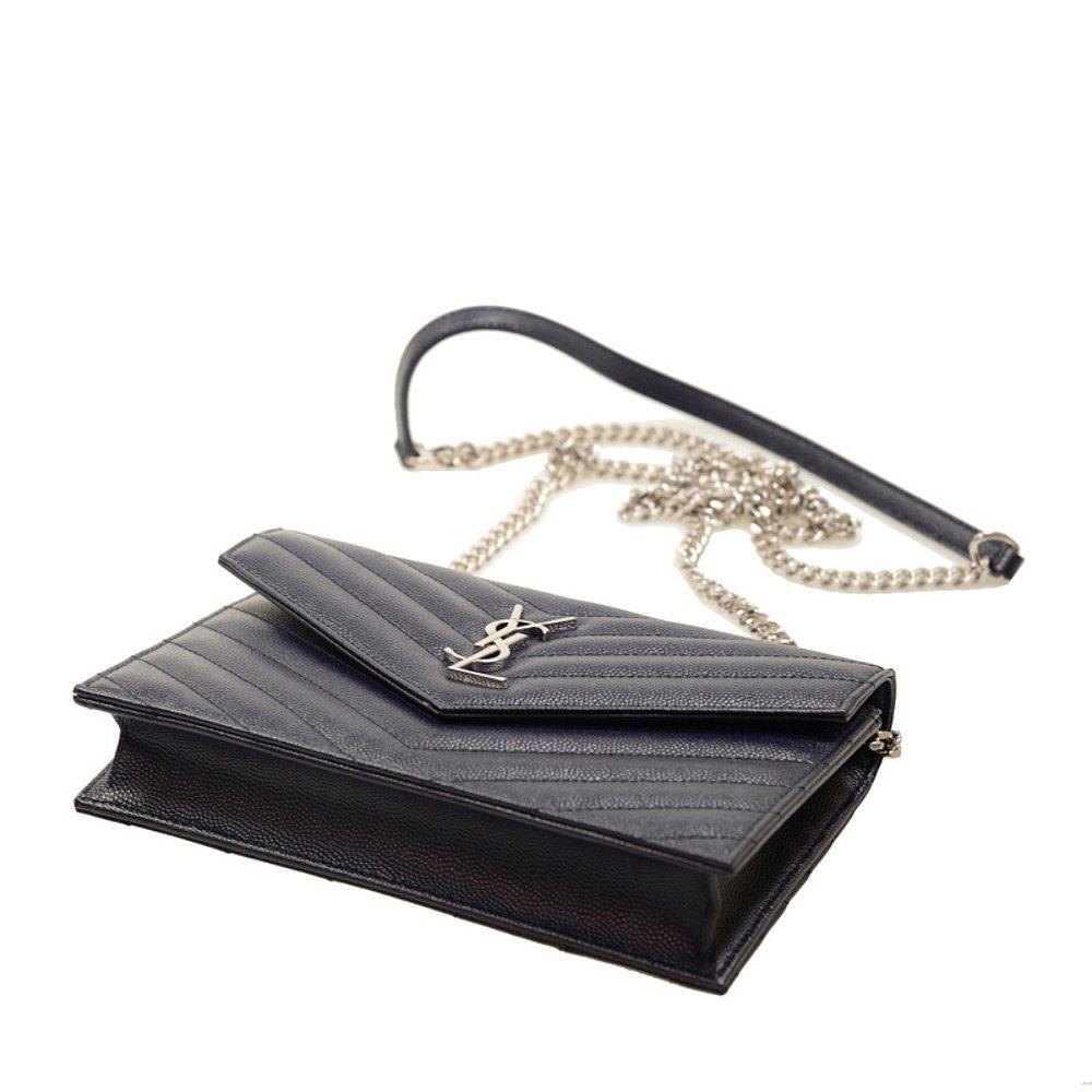 香港直邮圣罗兰女士深蓝色皮革斜挎 天猫国际香港直购女士包袋