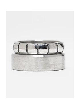 1h可退 潮奢 ASOS 男士 设计防水不锈钢雕刻素色戒指套装(2件套)(