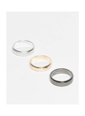 1h可退 潮奢 ASOS 男士 设计锤痕织纹多戒指(三件套)