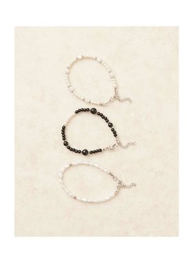 1h可退 潮奢 ASOS 男士 peal 设计人造珠饰手镯(三件套)(奶油色)