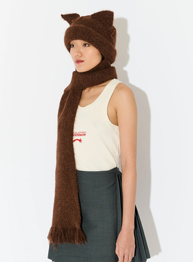 CHARLES JEFFREY LOVERBOY 纯色设计护耳羊驼毛 帽子围巾 棕色