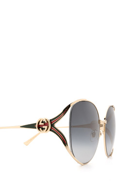 自营GUCCI 女士眼镜 GG0225S001 CO 金色 圆框太阳镜