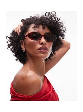 1h可退 潮奢 Topshop 女士 Premium Malta 圆形醋纤深红色太阳眼