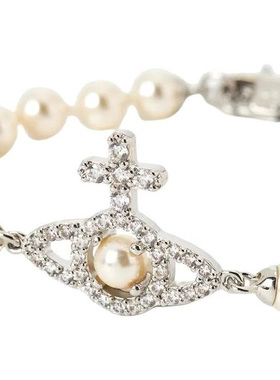 西太后Olymplia pearl bracelet十字水晶土星团图案珍珠手链 女款