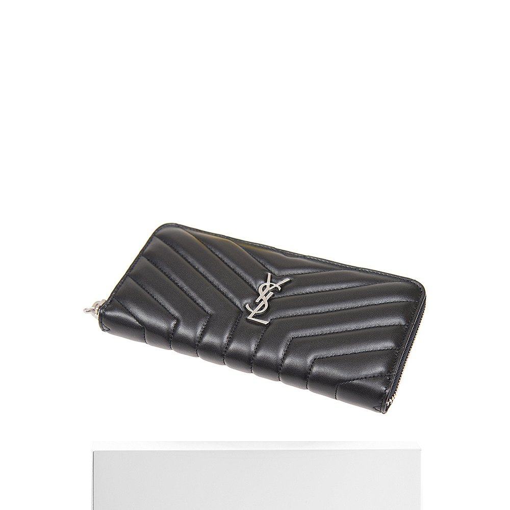 香港直邮圣罗兰黑色羊皮长身银包 天猫国际香港直购女士包袋