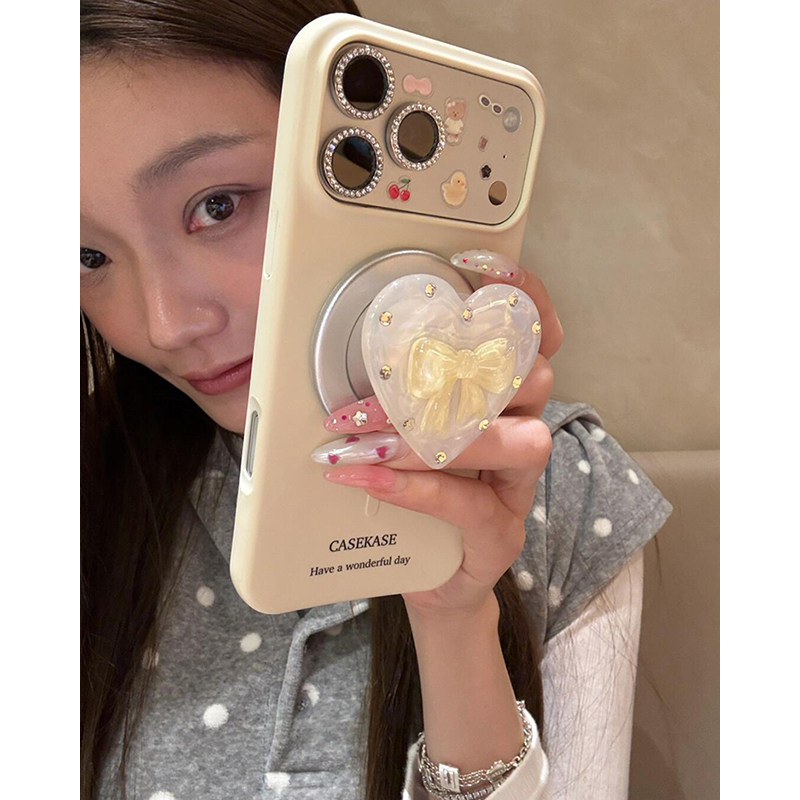 欧略 韩风ins简约立体蝴蝶结爱心磁吸支架适用苹果17promax手机壳iPhone16pro女新款17超好看15pro防摔保护套,淘宝优惠券,粉丝福利购,淘宝优惠卷