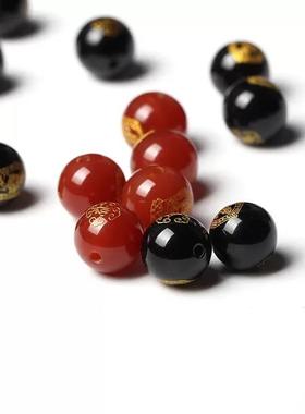 黑玛瑙十二生肖属相守护神本命佛菩萨圆散珠手串手链配饰散珠配件