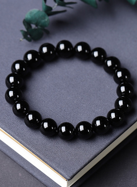 追梦阁天然红玛瑙手链女情侣款水晶黑玉髓本命年佛珠单圈手串男士