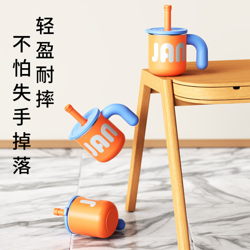 316不锈钢儿童牛奶杯家用卡通水杯宝宝带刻度奶杯小孩专用吸管杯 - 图1