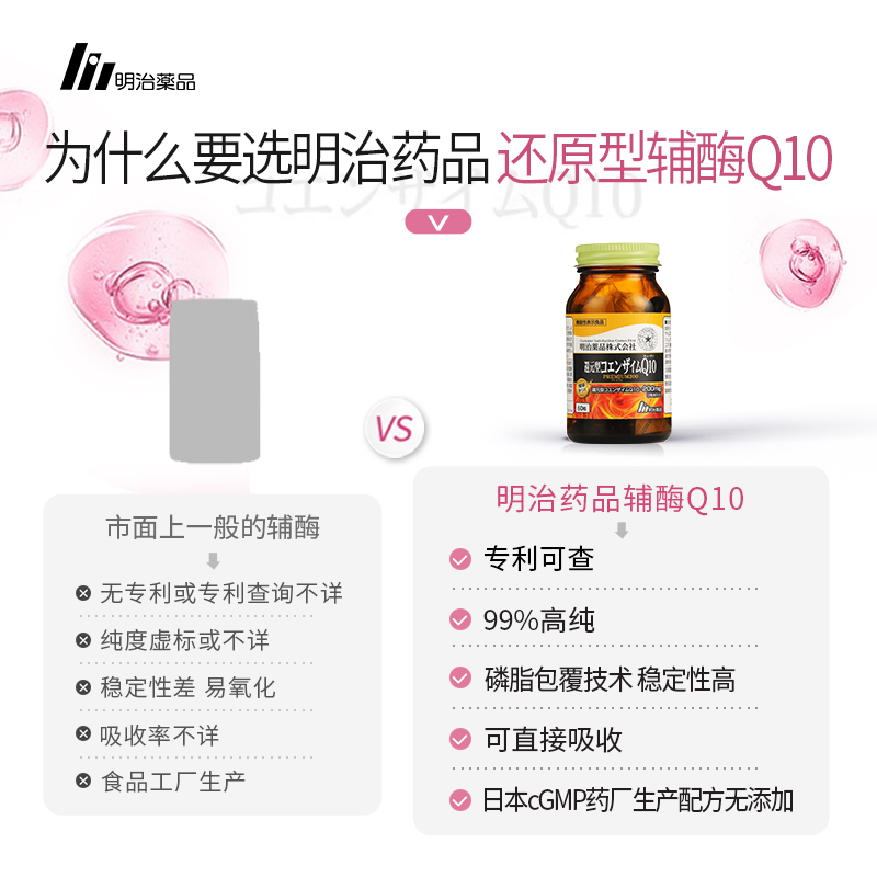 2瓶装明治药品 200mg还原型辅酶q10备孕调理孕前吃心脏coq10胶囊