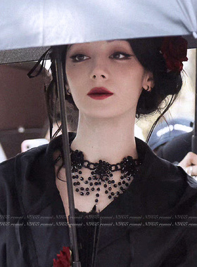 热巴同款重工水晶流苏项链锁骨链