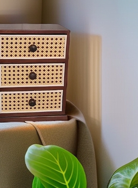 松木储存装饰北欧原木风藤编