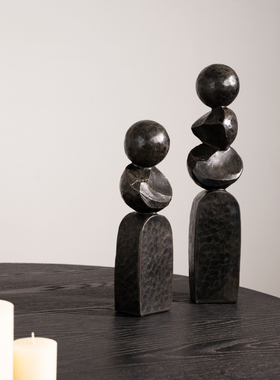 侘寂风黑色抽象几何艺术雕塑摆件