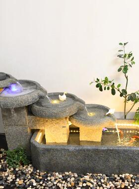 大型创意田园流水石磨摆件中式庭院鱼池客厅家居喷泉办公室景观