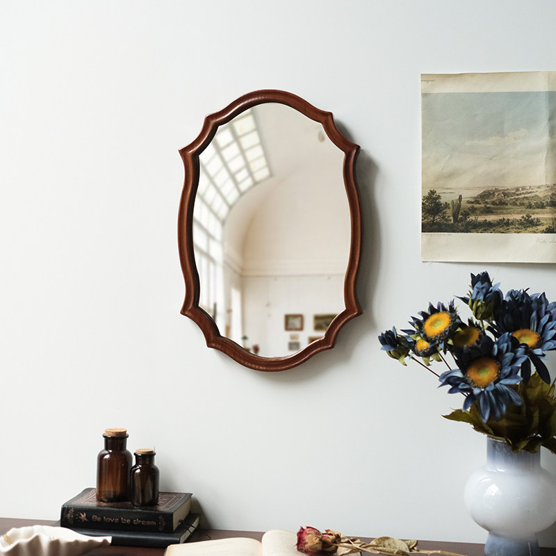 闻森家居中古实木异形玄关镜法式半身化妆壁挂墙面复古装饰镜画框,淘宝优惠券,粉丝福利购,淘宝优惠卷