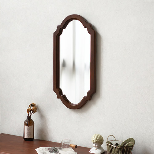 闻森复古装饰镜子打卡入户挂墙面咖啡店实木壁炉客餐厅卧室浴室镜 - 图2