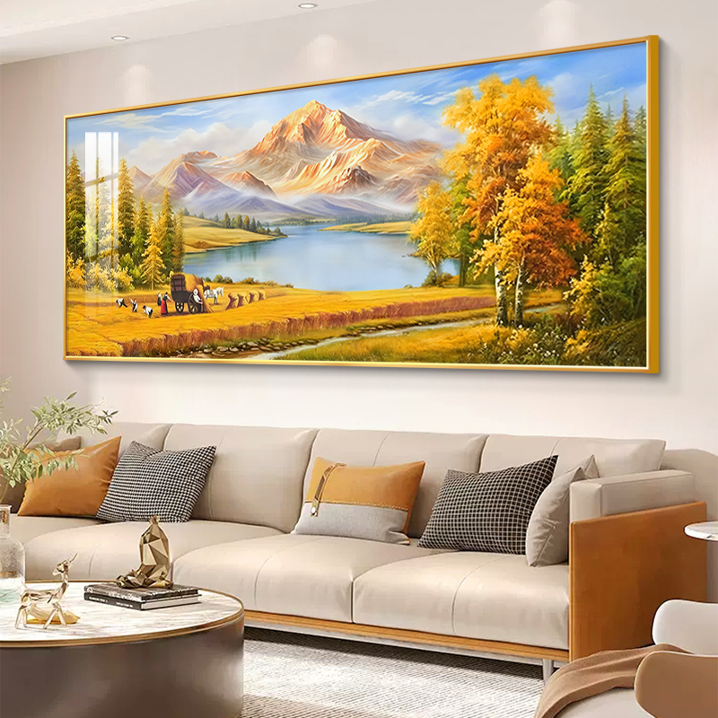 山水画丰收麦田客厅装饰画2025新款手绘油画沙发背景墙挂画高级感