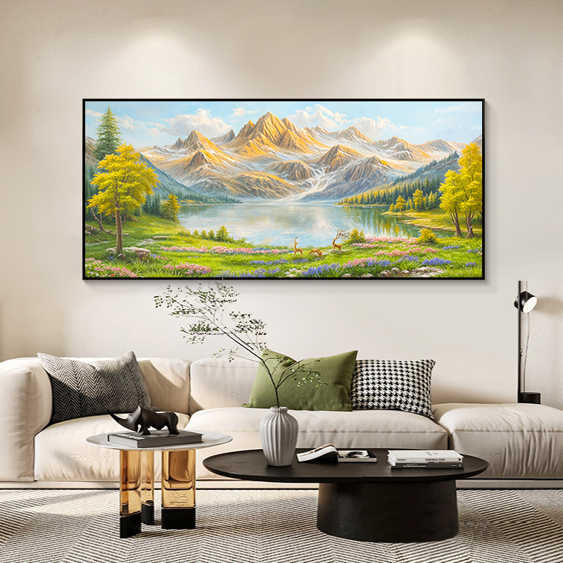 日照金山客厅装饰画山水风景油画横幅沙发背景墙挂画聚宝盆壁画