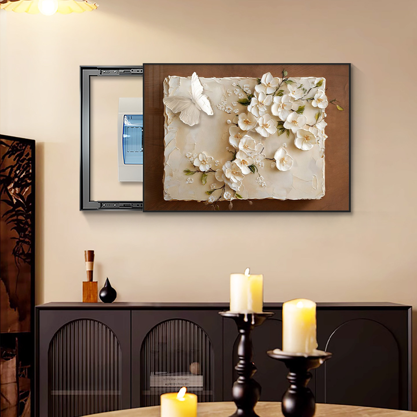 现代简约电表箱装饰画花卉遮挡配电箱盖板电闸盒弱开关免打孔挂画,淘宝优惠券,粉丝福利购,淘宝优惠卷