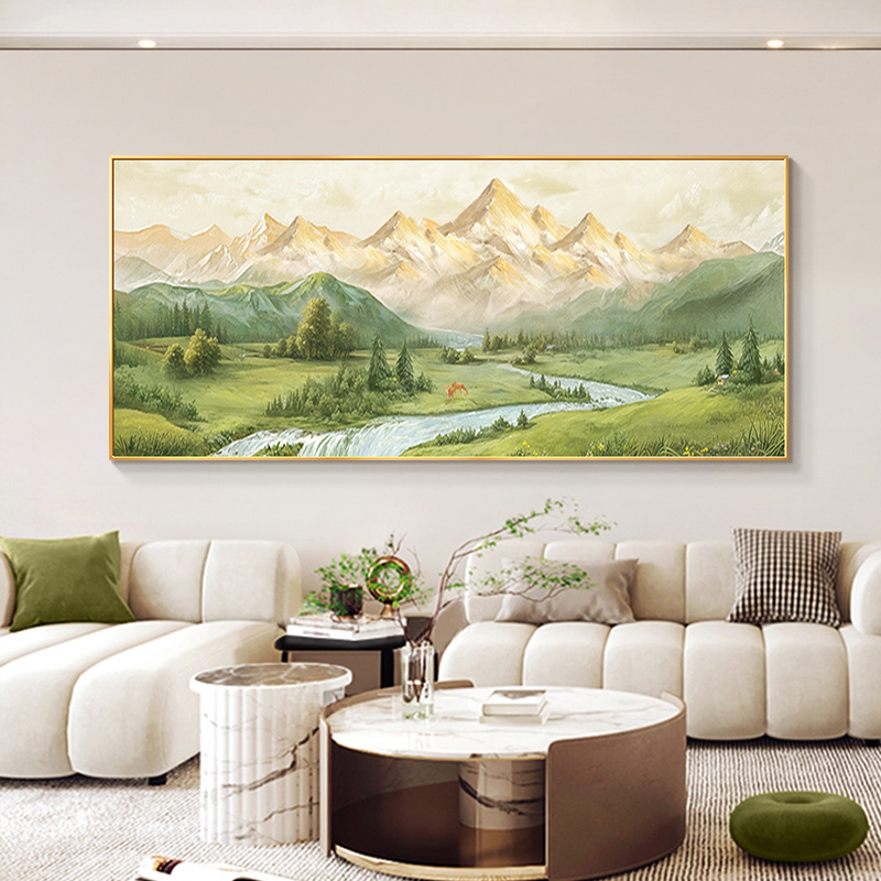 日照金山客厅装饰画山水风景油画横幅沙发背景墙挂画聚宝盆壁画