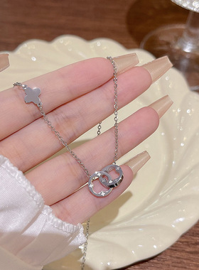 钛钢项链女夏季小众气质高级感双环吊坠百搭轻奢锁骨链爆款饰品