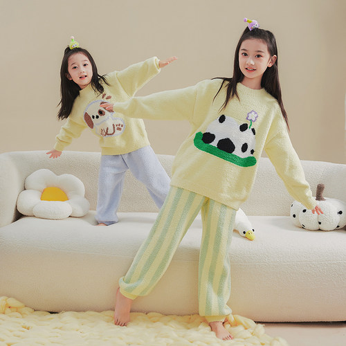 断码合集女童睡衣秋冬款家居服套装法兰绒中大童居家儿童睡衣冬季 - 图1