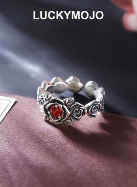 s925纯银复古荆棘玫瑰花戒指