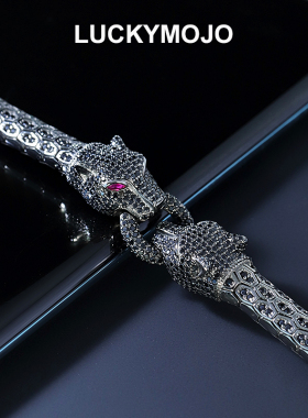 925银黑豹手链男女镶嵌手镯