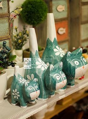 木质小猫咪一家摆件手绘卡通可爱北欧动物家居客厅装饰品摆设森系