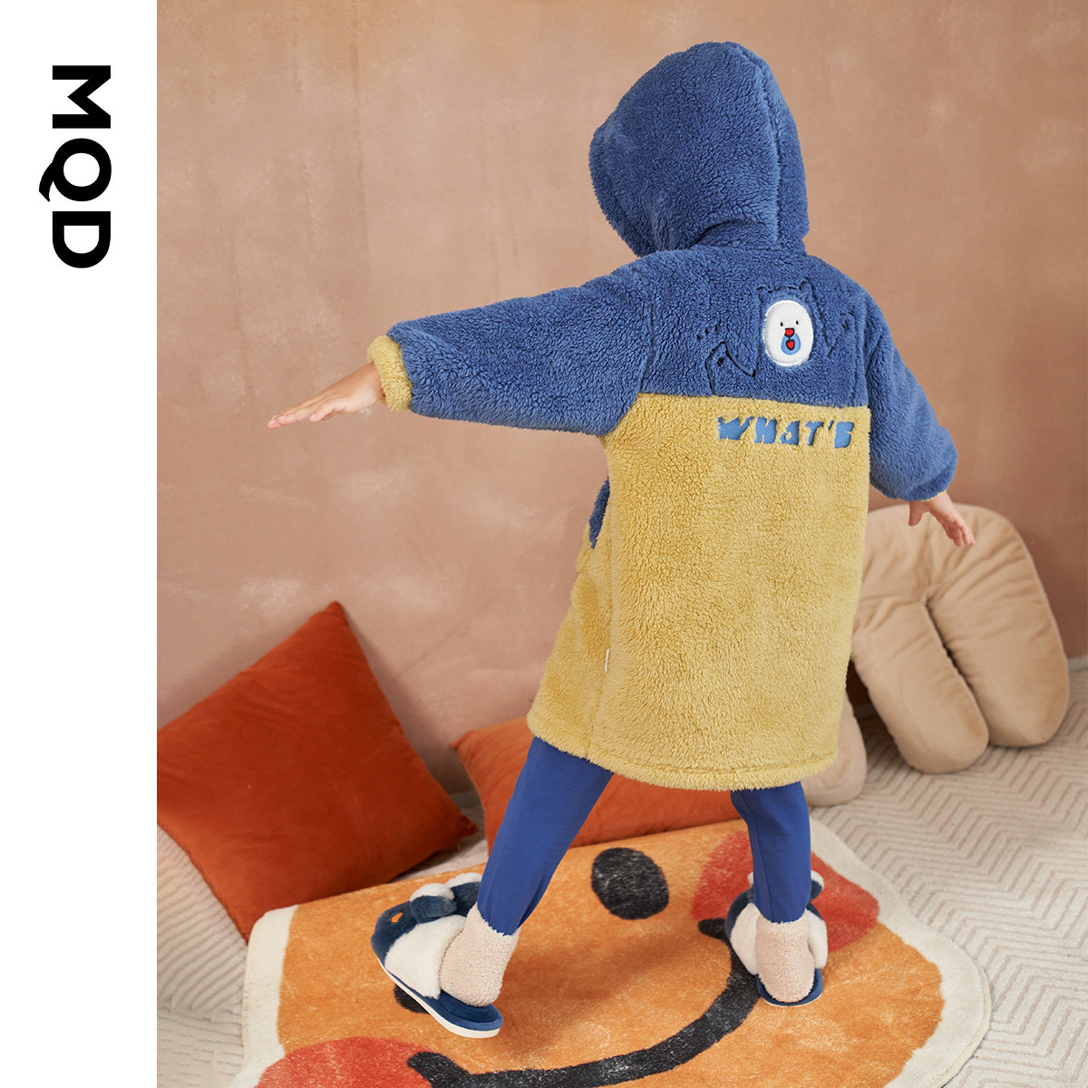 mqd男童21秋冬新款卡通北极绒浴袍 mqd童装outlets店家居服套装