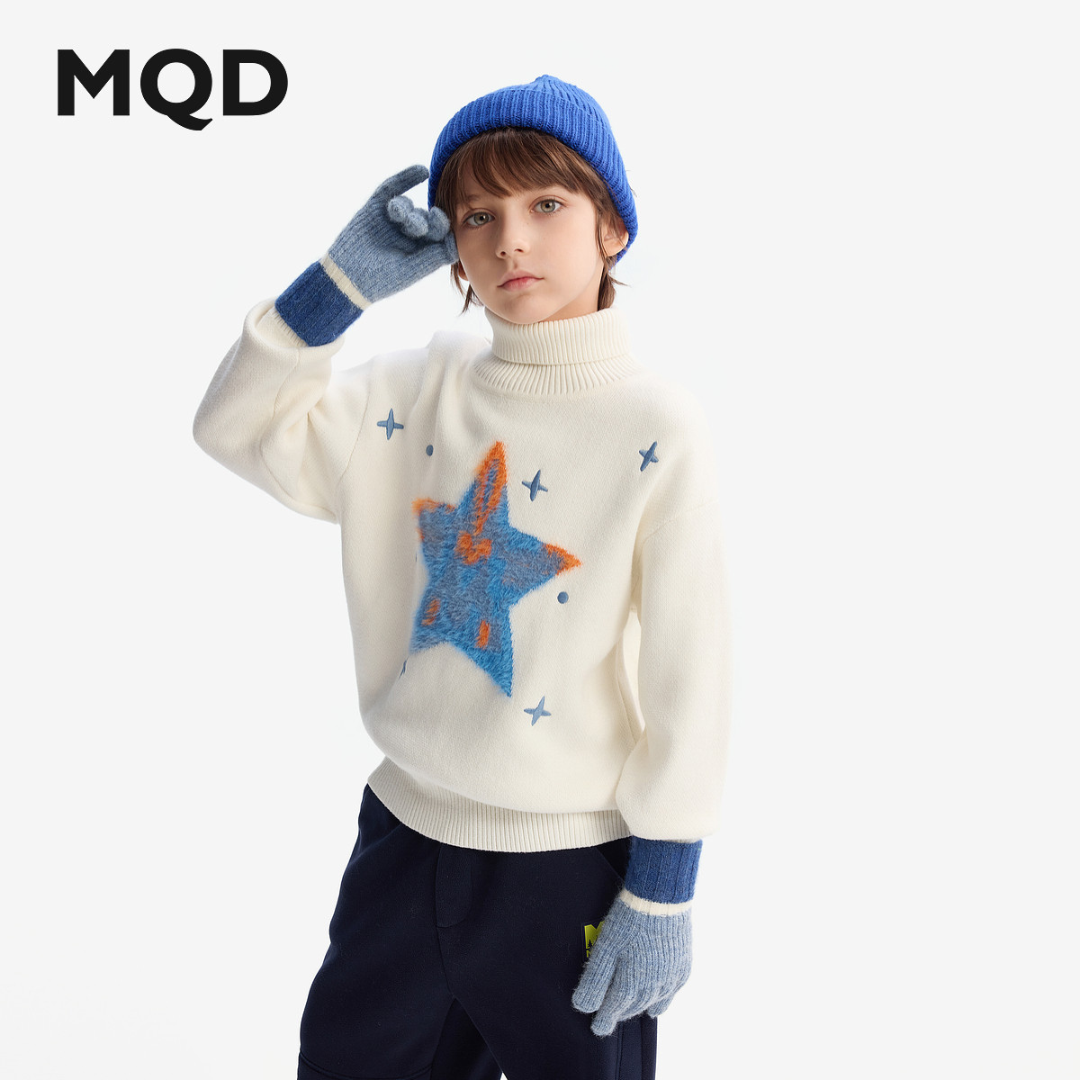 MQD童装男童毛衣2025冬新款儿童高领针织衫中大童保暖绣花上衣厚,淘宝优惠券,粉丝福利购,淘宝优惠卷