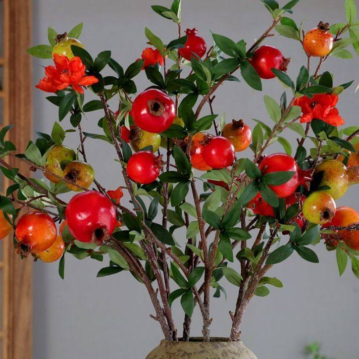 中国风仿真石榴果摆件柿子树枝红浆果发财果假花客厅装饰玄关插花,淘宝优惠券,粉丝福利购,淘宝优惠卷