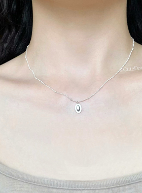 CuteDouu百搭925银椭圆吊坠项链