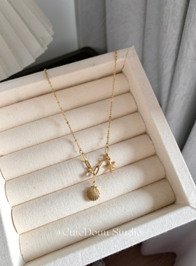 CuteDouu 海星贝壳 不掉色钛钢复古金色海星贝壳吊坠项链设计感