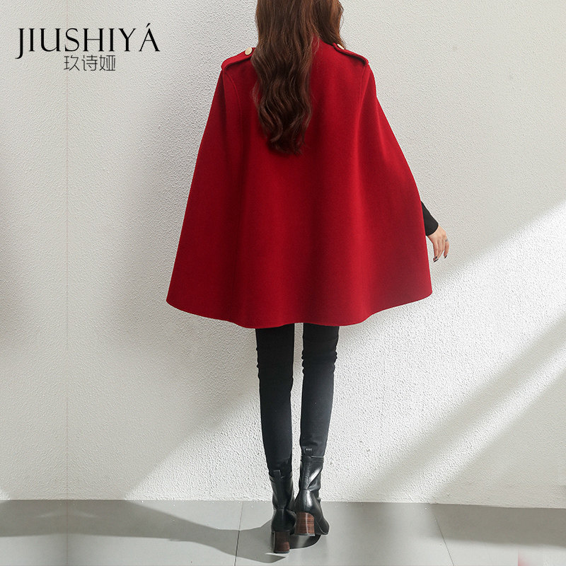 玖诗娅红色短款双面女2021羊毛大衣 玖诗娅毛呢外套
