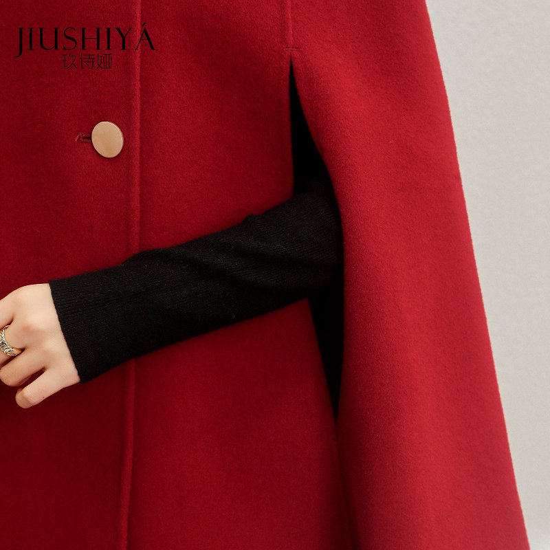 玖诗娅红色短款双面女2021羊毛大衣 玖诗娅毛呢外套