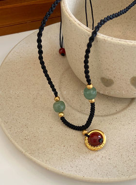 新中式编织平安扣项链女小众设计感高级感简约个性复古百搭锁骨链