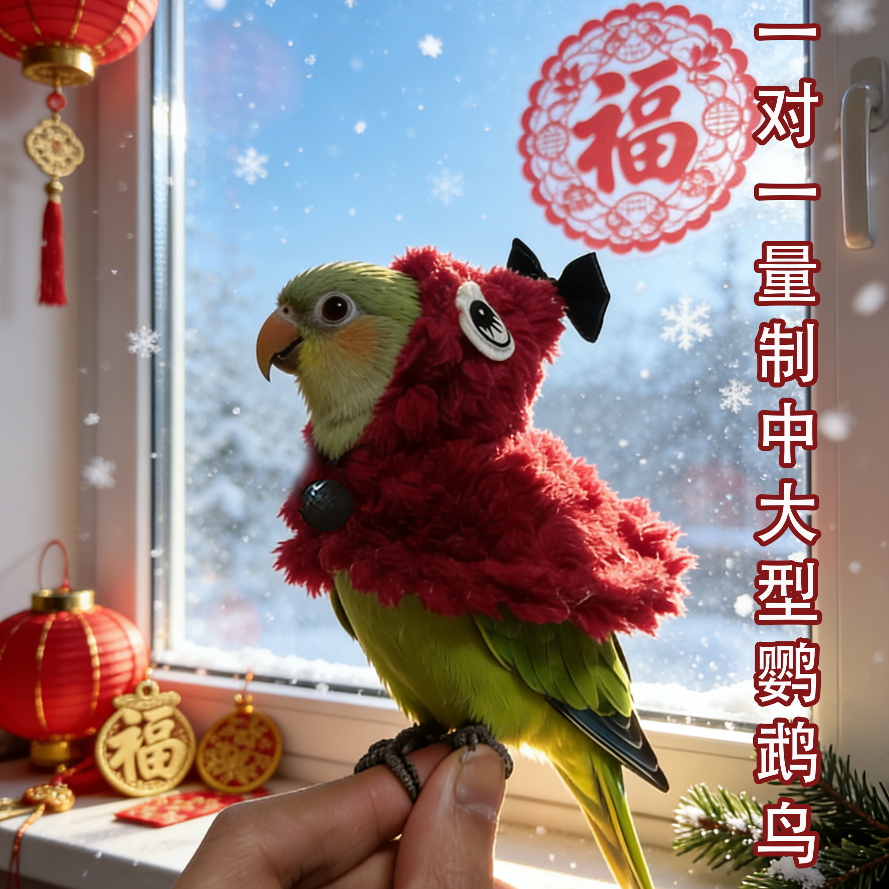 新年战袍睫毛鹦鹉斗篷披风小鸟衣服冬季保暖防冻遛鸟用喜庆拜年服,淘宝优惠券,粉丝福利购,淘宝优惠卷