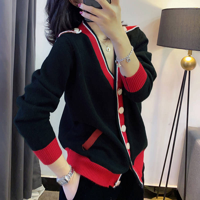 本命年车厘子红性感v领针织开衫 紫陌悠毛针织衫