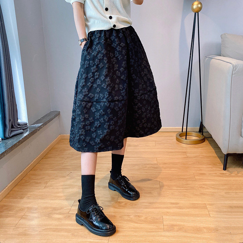 黑色中长款春秋2022新款碎花半身裙 紫陌悠半身裙