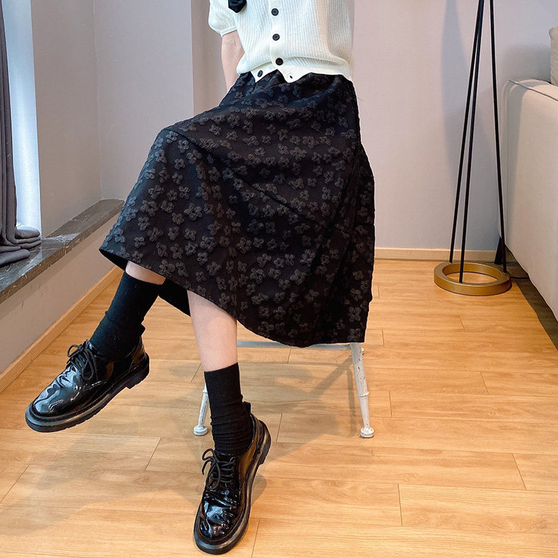黑色中长款春秋2022新款碎花半身裙 紫陌悠半身裙