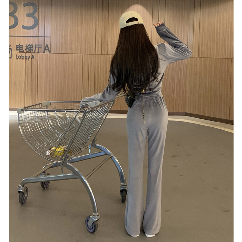 金丝绒运动套装女秋冬2022新款时尚小个子显高休闲跑步服两件套潮