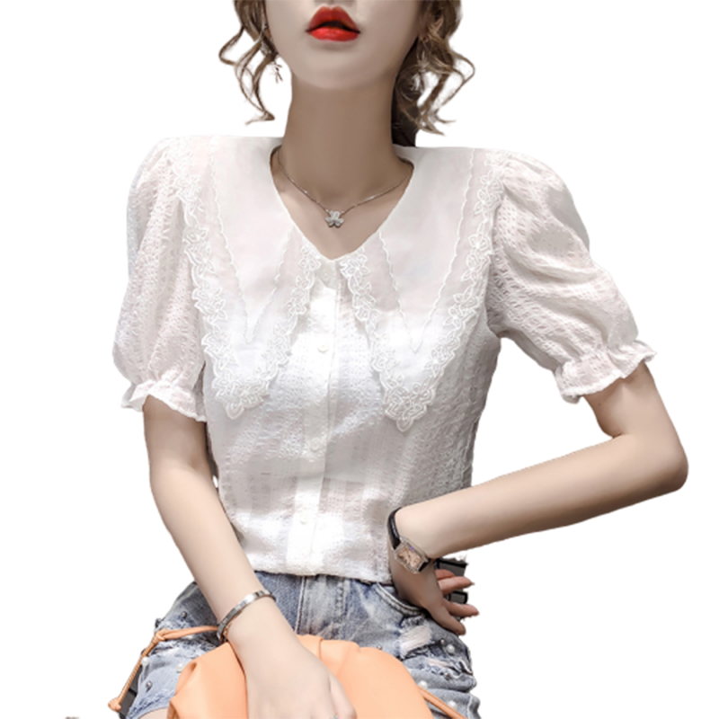 夏季新款洋气韩版超仙气质雪纺衬衫 佐丹莱蕾丝衫/雪纺衫