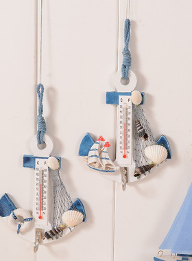 小温度计L锚挂 地中海风格 创意木质手工儿童房壁饰装饰
