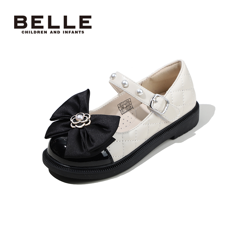 百丽童鞋儿童公主鞋洋气百搭蝴蝶结单鞋秋季女童女孩软底宝宝皮鞋
